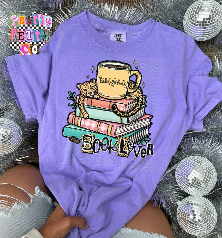 Leopard Book Lover Shirt – Cute Reader Graphic Tee – Book Stack T-Shirt for Women – Teacher & Librarian Gift – Trendy Bookish Apparel - Pretty Petty Co