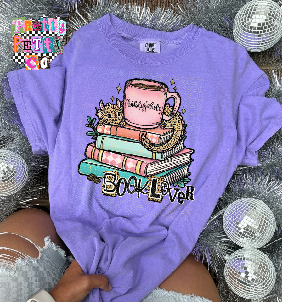 Dragon Book Lover Shirt – Fantasy Reader Graphic Tee – Book Stack T-Shirt for Women – Spicy Romance & Fantasy Bookish Apparel – Gift for Bookworm - Pretty Petty Co