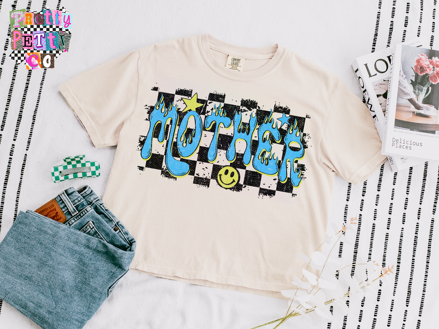 Mother Checkered Aesthetic Shirt | Blue Mom Top | Family Coordinated Tee - Pretty Petty Co