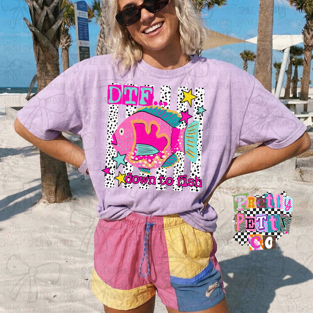 DTF Down to Fish Graphic Tee for Women – Funny Fishing Shirt – Cute Outdoor Summer T‑Shirt – Lake & River Adventure Top - Pretty Petty Co