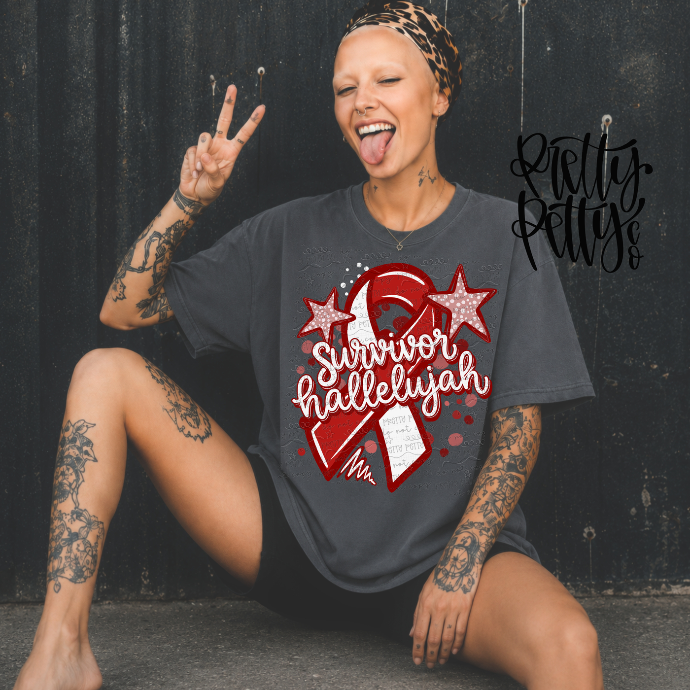 Red & White Awareness Survivor Hallelujah Ribbon Graphic Tee