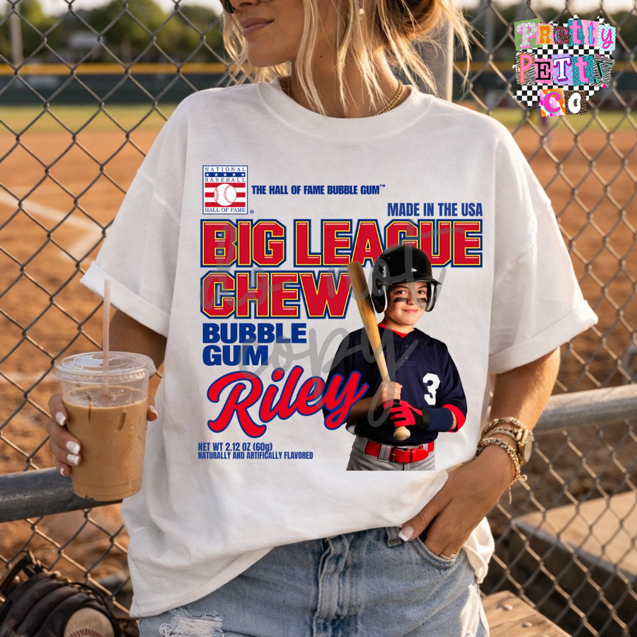 Custom Big Chew League Baseball Tee – Personalized Kids Shirt with Name & Photo - Pretty Petty Co