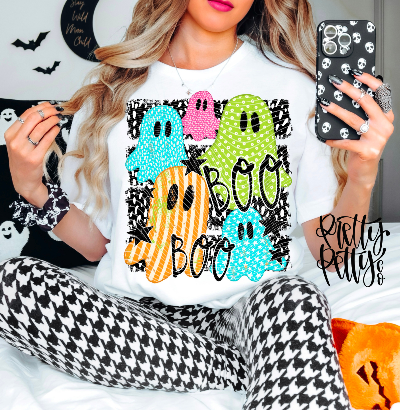 Colorful Boo Ghost Shirt | Cute Halloween Ghost Graphic Tee | Retro Spooky Season Shirt | Bright Halloween Graphic Tee