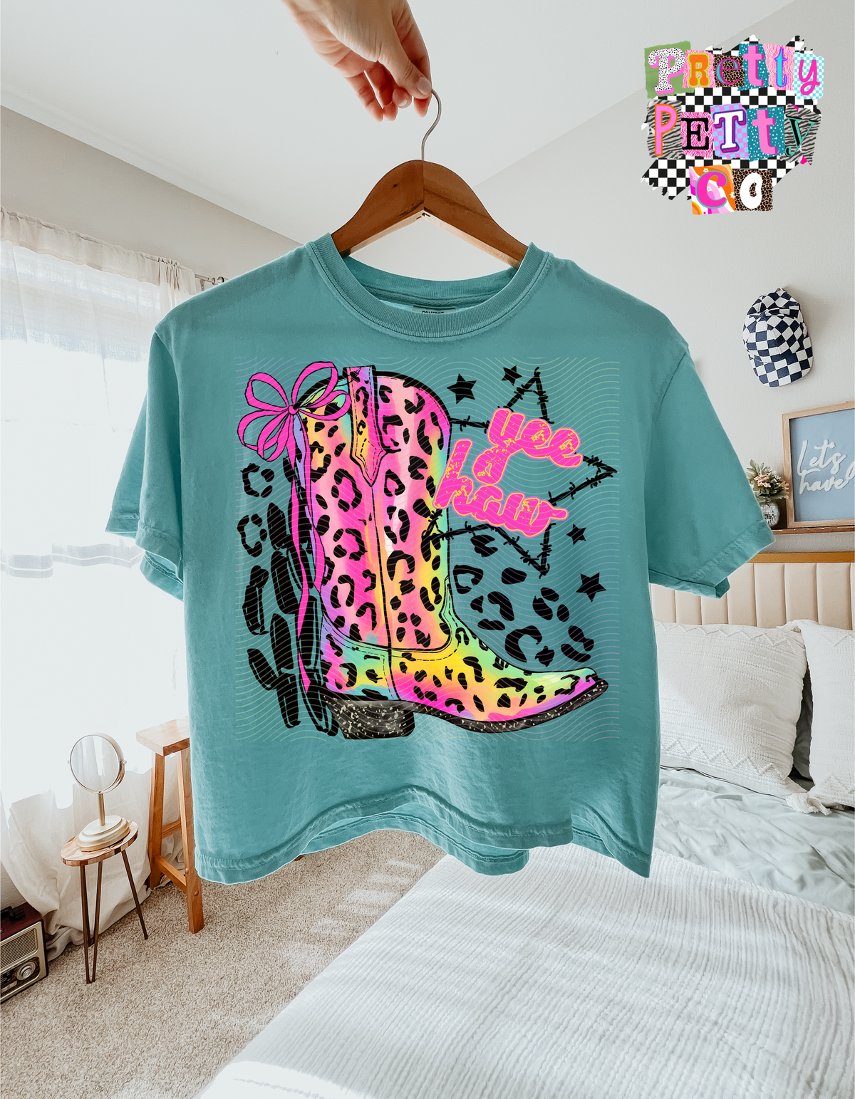 Colorful Leopard Cowgirl Boot Yeehaw Graphic Tee – Trendy Western Shirt, Cute Cowgirl Aesthetic T-Shirt - Pretty Petty Co