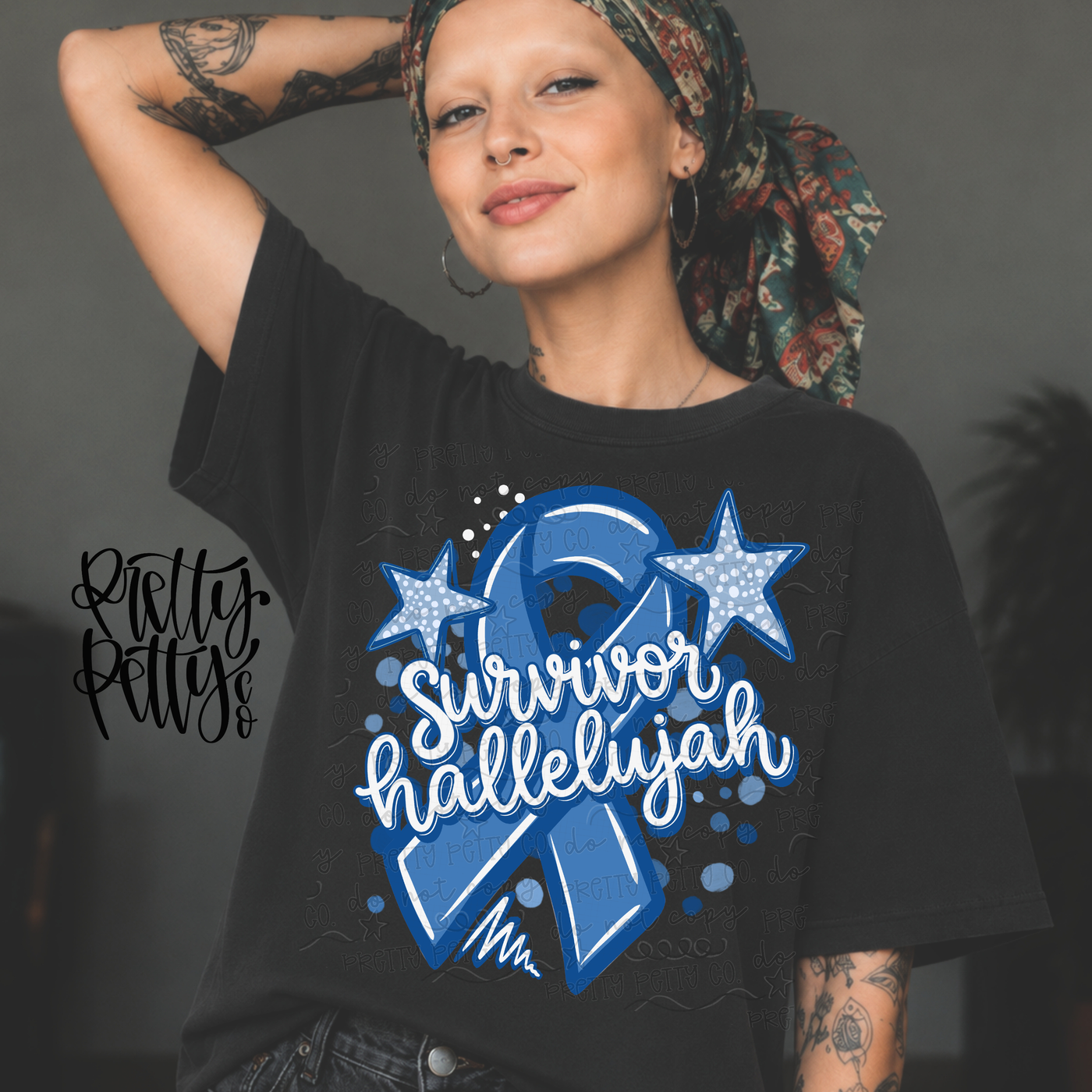 Colon Cancer Awareness Survivor Hallelujah Dark Blue Ribbon Graphic Tee 💙