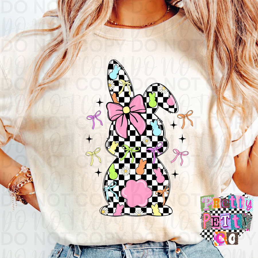 Checkered Colorful Bunny Easter Graphic Tee | Cute Spring Bunny Shirt | Trendy Easter T-Shirt - Pretty Petty Co