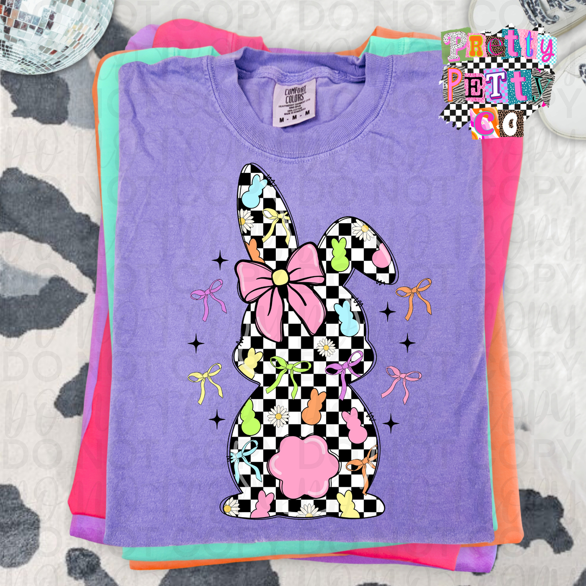 Checkered Colorful Bunny Easter Graphic Tee | Cute Spring Bunny Shirt | Trendy Easter T-Shirt - Pretty Petty Co