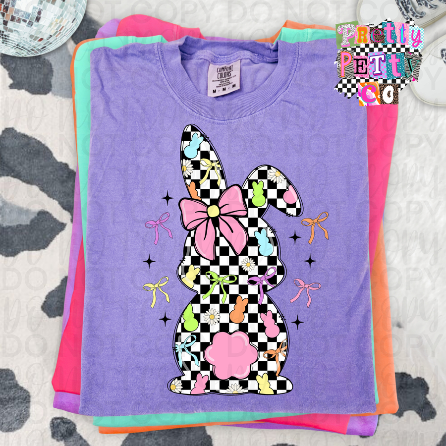 Checkered Colorful Bunny Easter Graphic Tee | Cute Spring Bunny Shirt | Trendy Easter T-Shirt - Pretty Petty Co
