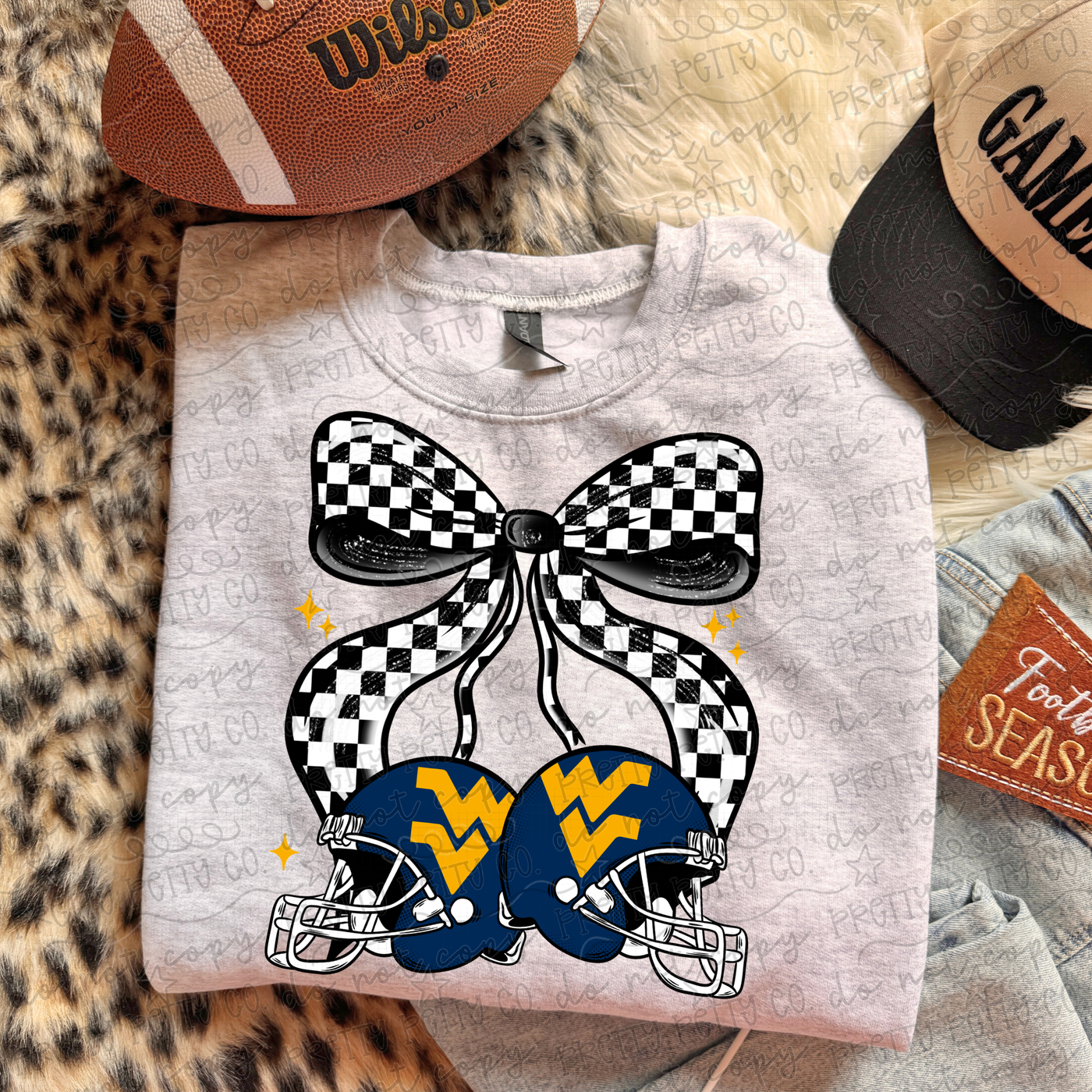 WVU Football Bow Graphic Tee | West Virginia Mountaineers Game Day Shirt | Coquette College Football T-Shirt