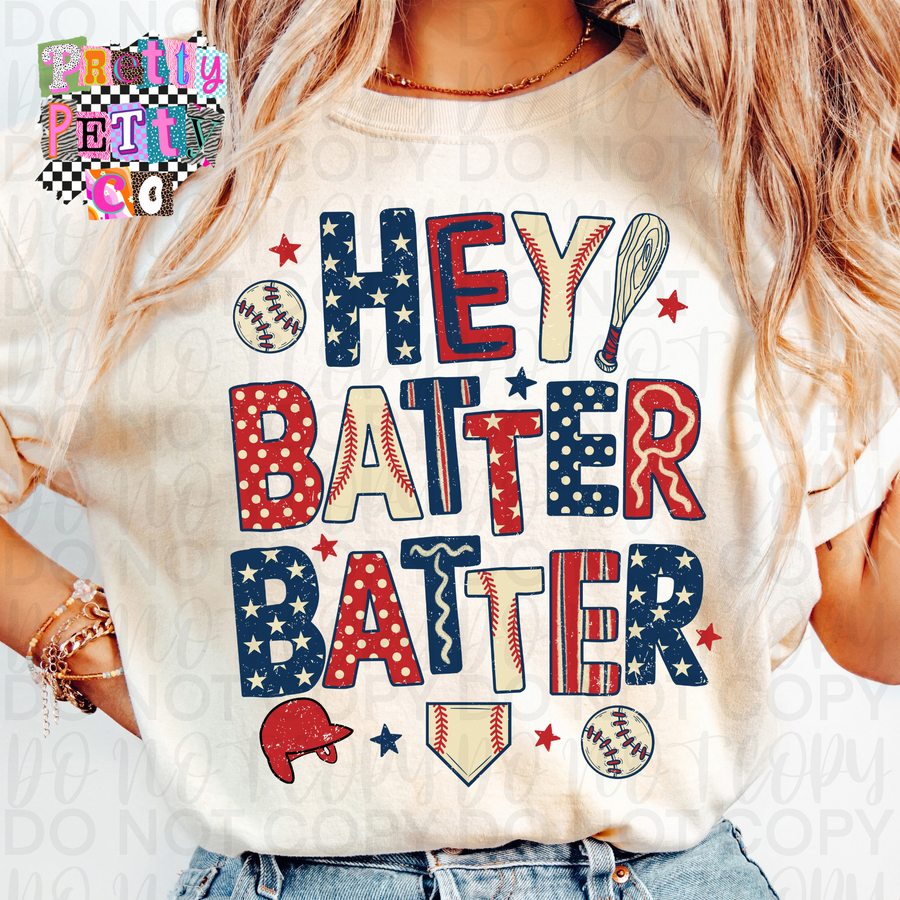 Hey Batter Batter Baseball Graphic Tee | Funny Baseball Shirt | Game Day T-Shirt - Pretty Petty Co