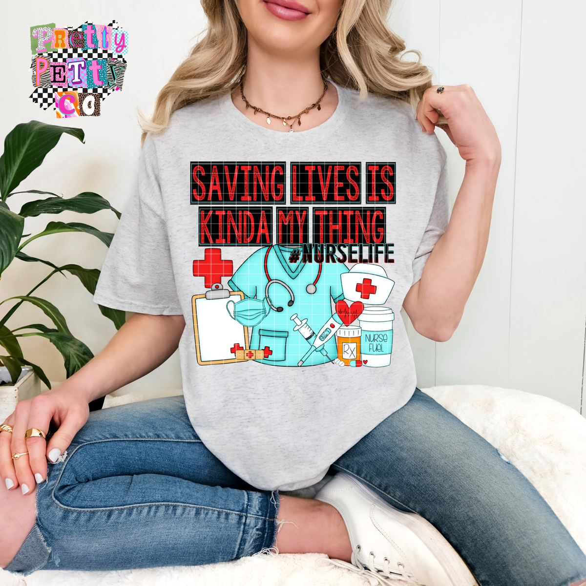 Saving Lives Kinda My Thing Graphic Tee | Nurse Appreciation Shirt | Trendy Work T-Shirt - Pretty Petty Co