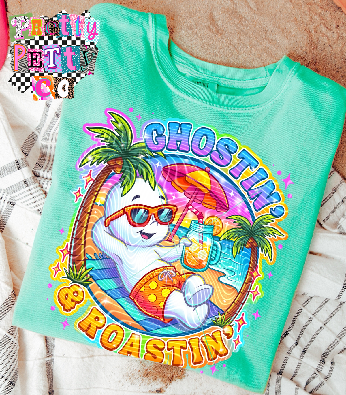 Cute Friendly Ghost Graphic Tee | Ghostin’ & Roastin’ Shirt | Funny Spooky T-Shirt - Pretty Petty Co