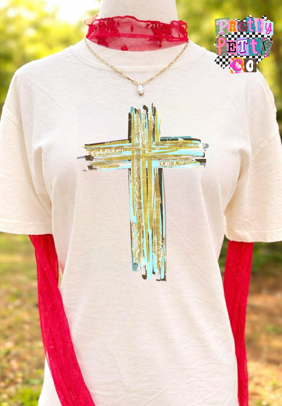 Watercolor Cross Shirt – Christian Graphic Tee for Women – Faith Based T-Shirt – Religious Floral Cross Top – Inspirational Church Apparel - Pretty Petty Co