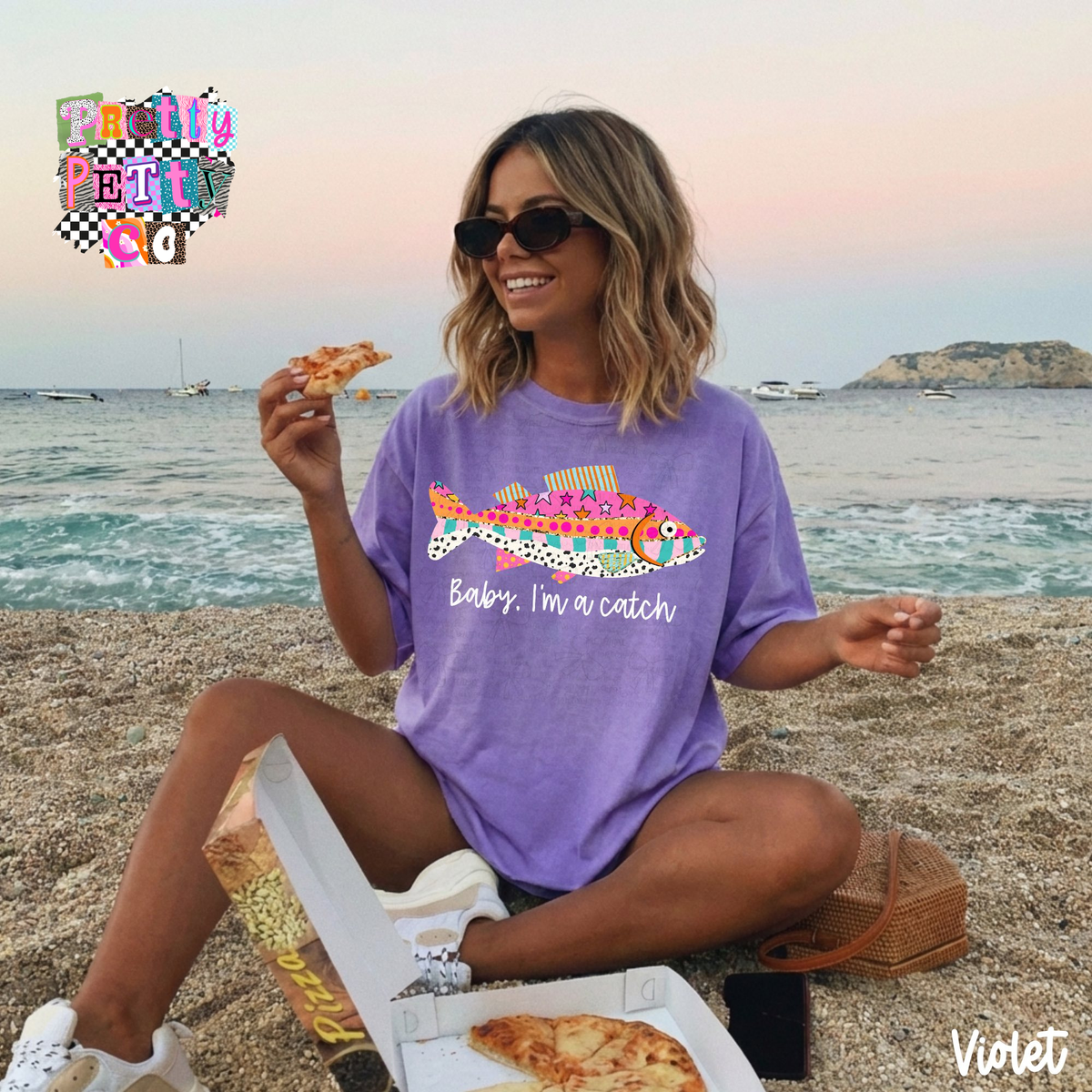 Baby I’m a Catch Fish Women’s Colorful Comfort Colors T-Shirt – Funny Fishing Tee, Cute Angler Gift - Pretty Petty Co