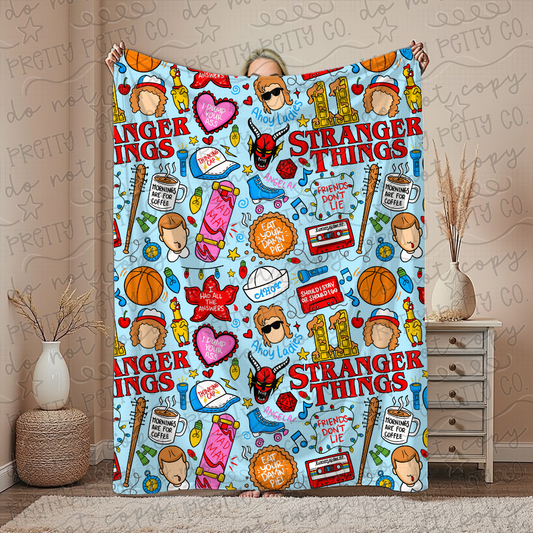 Exclusive ST Stranger Things Throw Blanket – Plush Cozy Nostalgic Fan Gift