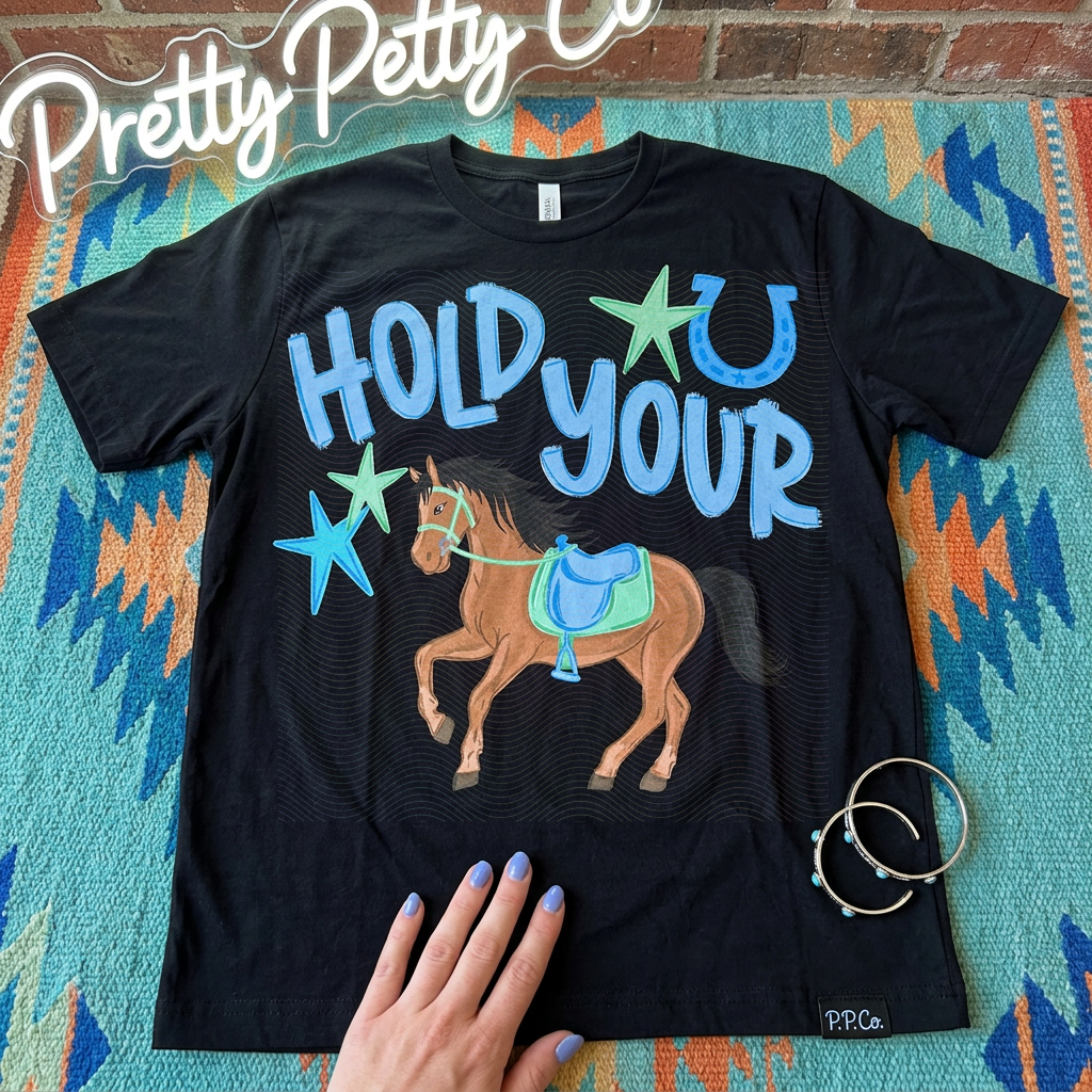 Hold Your Horses Western Graphic Tee, Funny Cowgirl Shirt, Country Humor Apparel, Comfort Colors, Youth & Adult Sizing - Pretty Petty Co