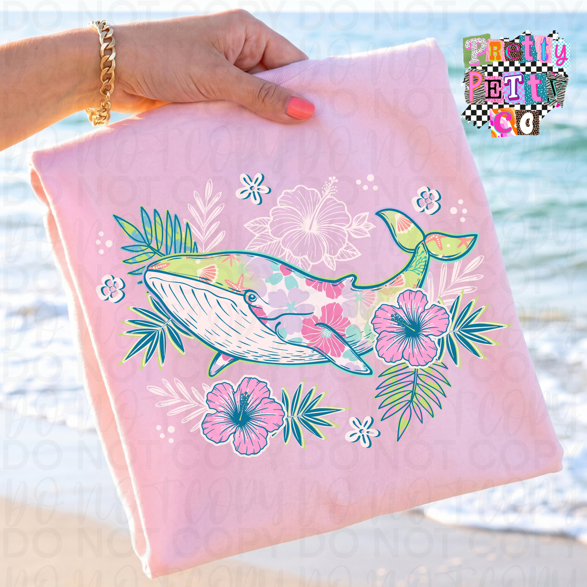 Floral Whale Graphic Tee for Women – Cute Coastal Ocean Shirt – Boho Floral Sea Life T‑Shirt – Beachy Summer Vibes Top - Pretty Petty Co