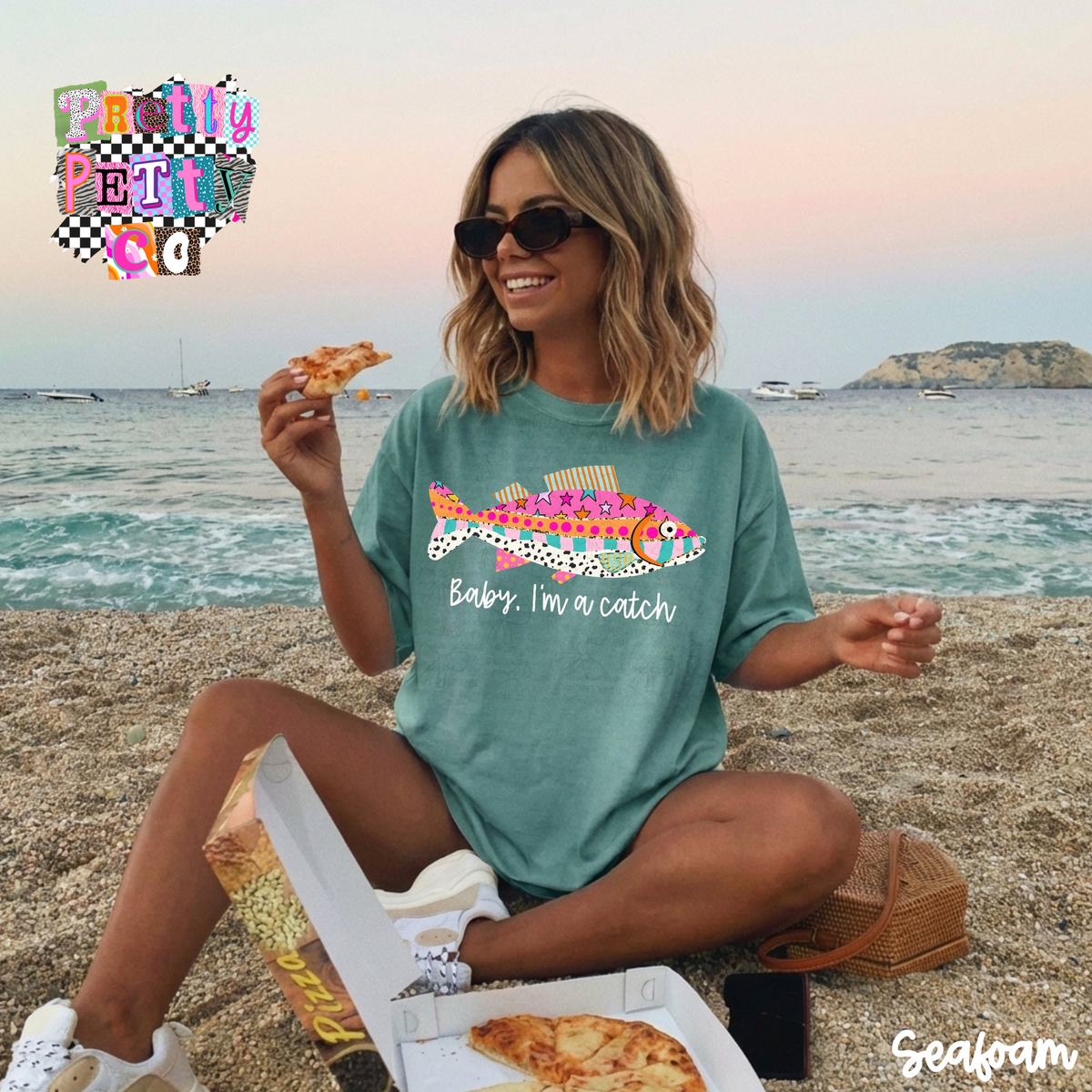 Baby I’m a Catch Fish Women’s Colorful Comfort Colors T-Shirt – Funny Fishing Tee, Cute Angler Gift - Pretty Petty Co