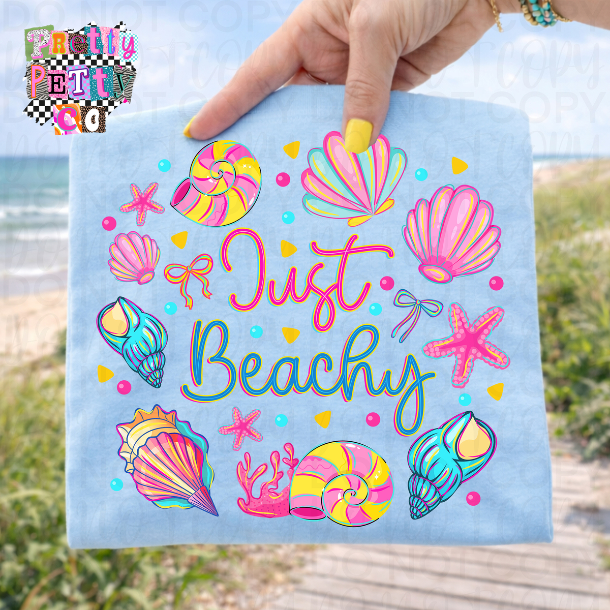 Just Beachy Graphic Tee – Summer Vibes Shirt, Cute Beach T-Shirt, Coastal Graphic Tee - Pretty Petty Co