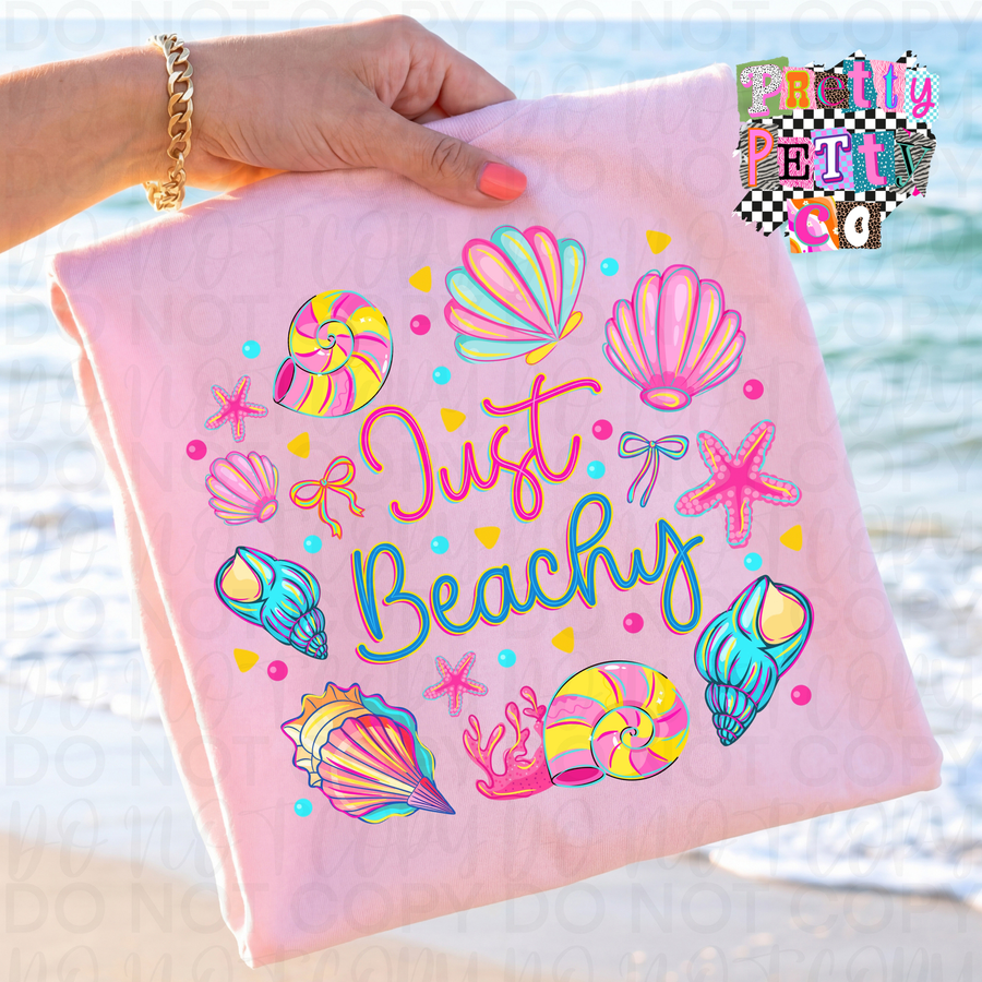 Just Beachy Graphic Tee – Summer Vibes Shirt, Cute Beach T-Shirt, Coastal Graphic Tee - Pretty Petty Co