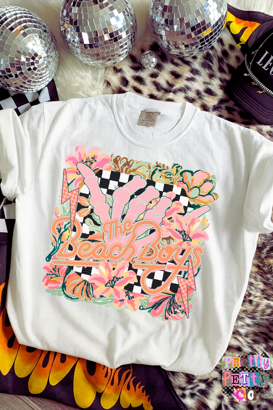 The Beach Boys Muted Floral Graphic Tee, Retro Surf Rock Band Inspired Shirt, Youth and Adult Sizing, DTF Printed