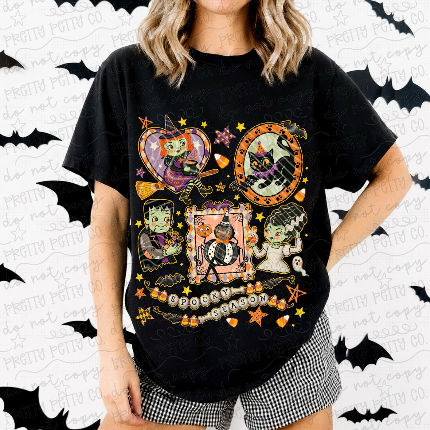 Vintage Spooky Season Halloween Graphic Tee – Retro Witch & Monster Design