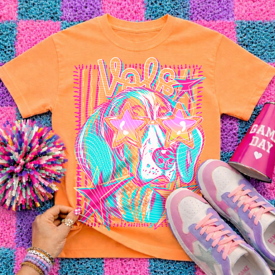 Vols Preppy Mascot Shirt, Bright Color Collegiate Graphic Tee, Cute School Spirit Inspired Soft Style Tee for Women and Kids - Pretty Petty Co