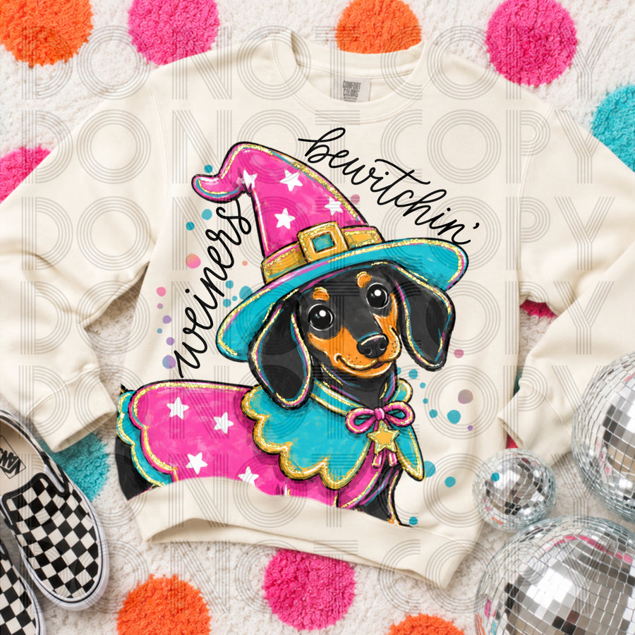 Wieners Bewitchin’ Comfort Colors Halloween Graphic Tee | Dachshund Witch Fall Shirt