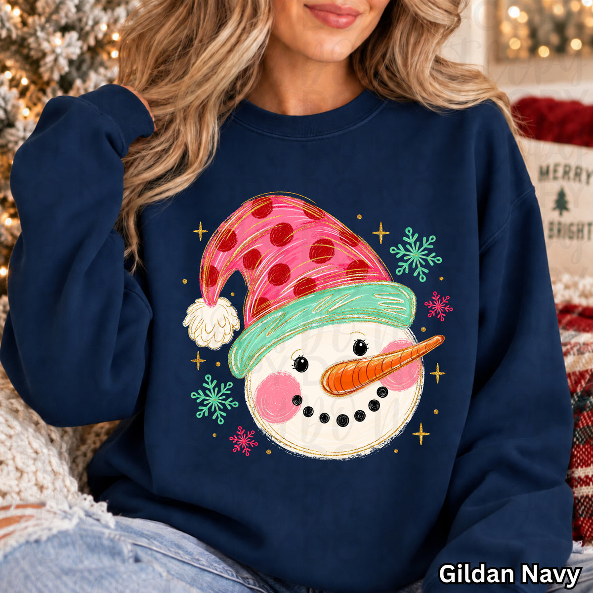 Whimsical Snowman Christmas Graphic Tee or Sweatshirt | Pink Snowman Holiday Shirt | Cute Girly Christmas Apparel
