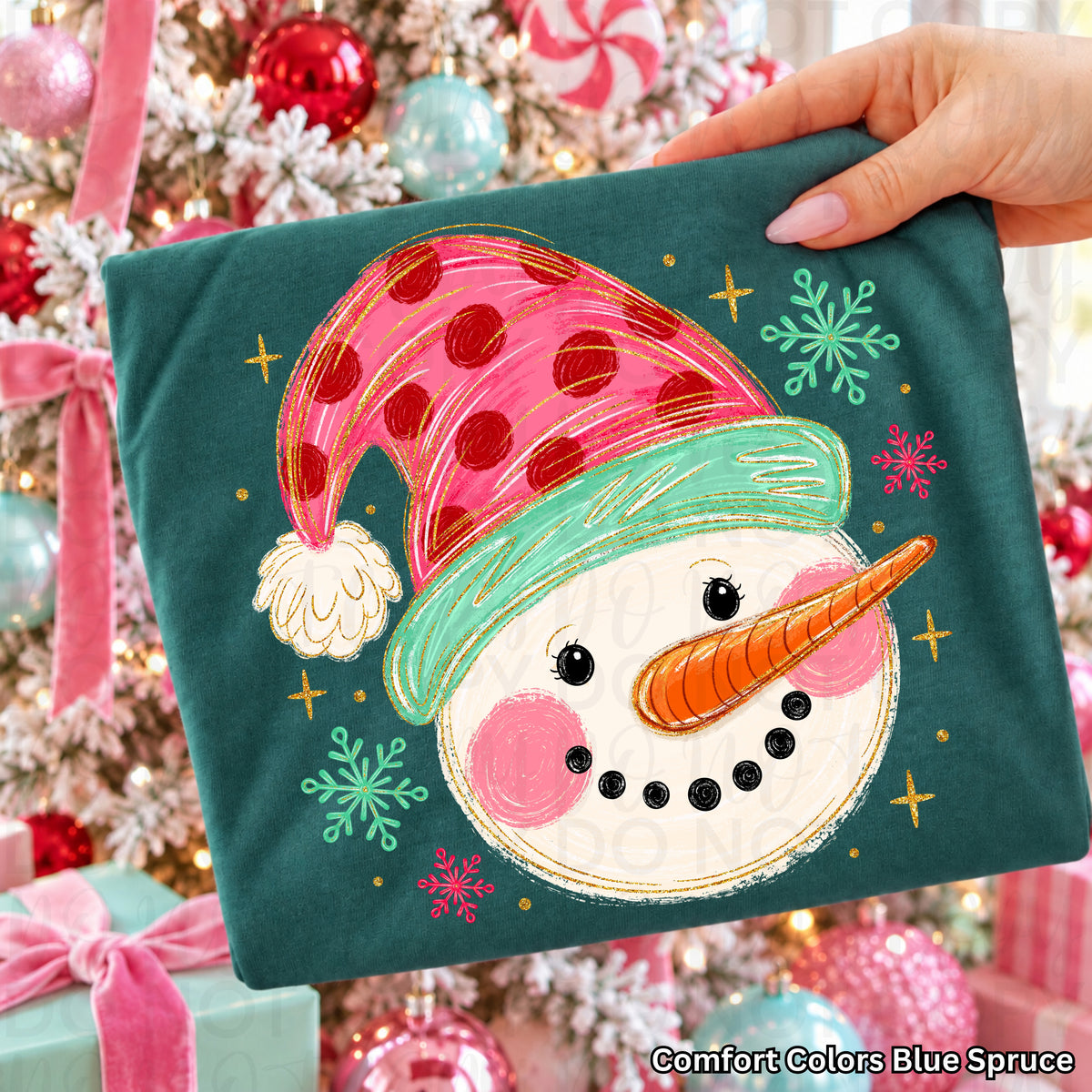 Whimsical Snowman Christmas Graphic Tee or Sweatshirt | Pink Snowman Holiday Shirt | Cute Girly Christmas Apparel