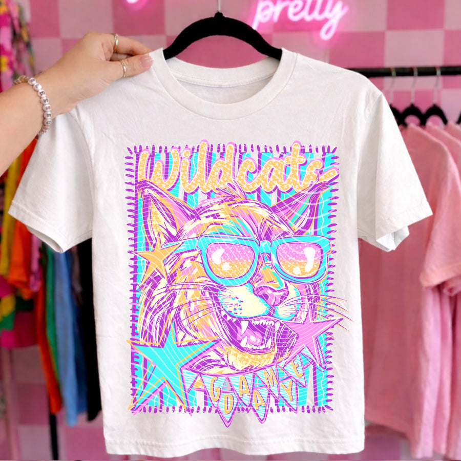 Wildcats Preppy Mascot Shirt, Bright Color Collegiate Graphic Tee, Cute School Spirit Inspired Soft Style Tee for Women and Kids - Pretty Petty Co