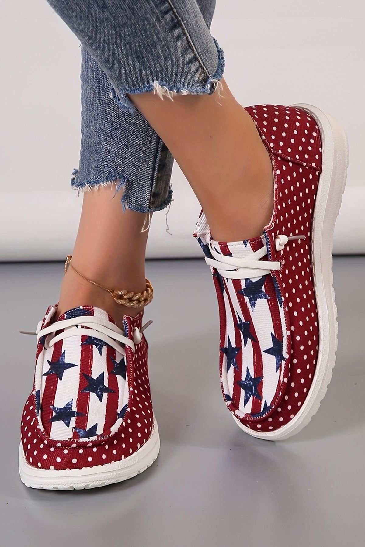Racing Red Polka Dot Stars and Stripes Independent Day Casual Shoes - Pretty Petty Co
