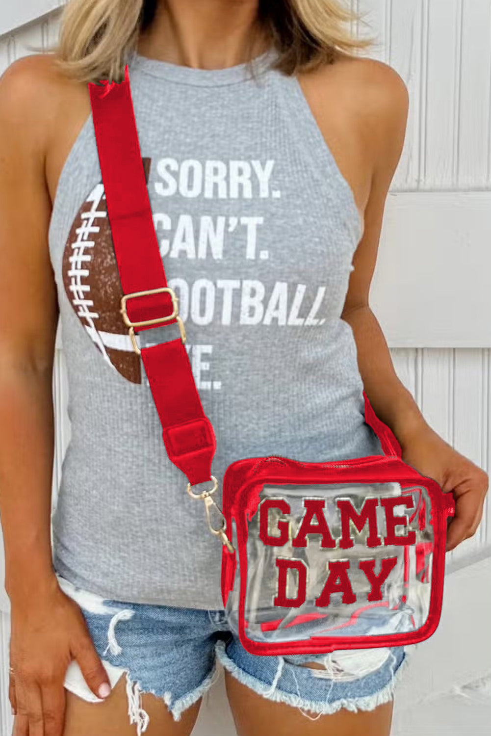 Black Chenille GAME DAY Pattern Clear Bag - Pretty Petty Co