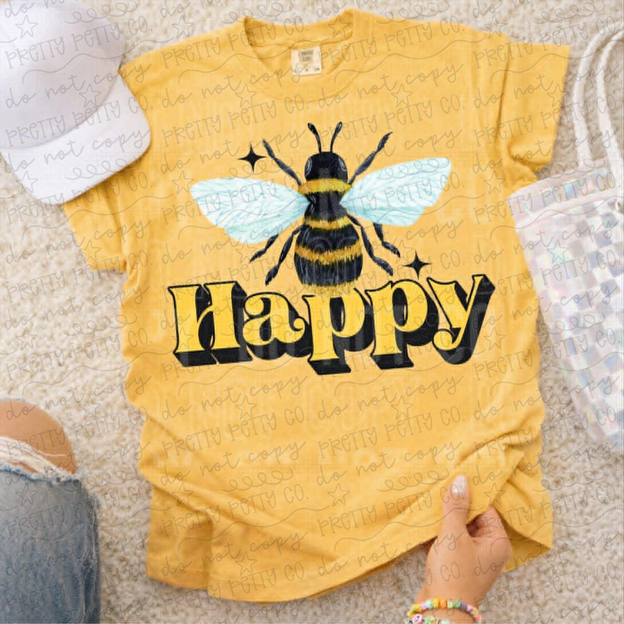 Bee Happy Shirt, Cute Bee Pun Graphic Tee, Inspirational Happy Vibes T Shirt - Pretty Petty Co
