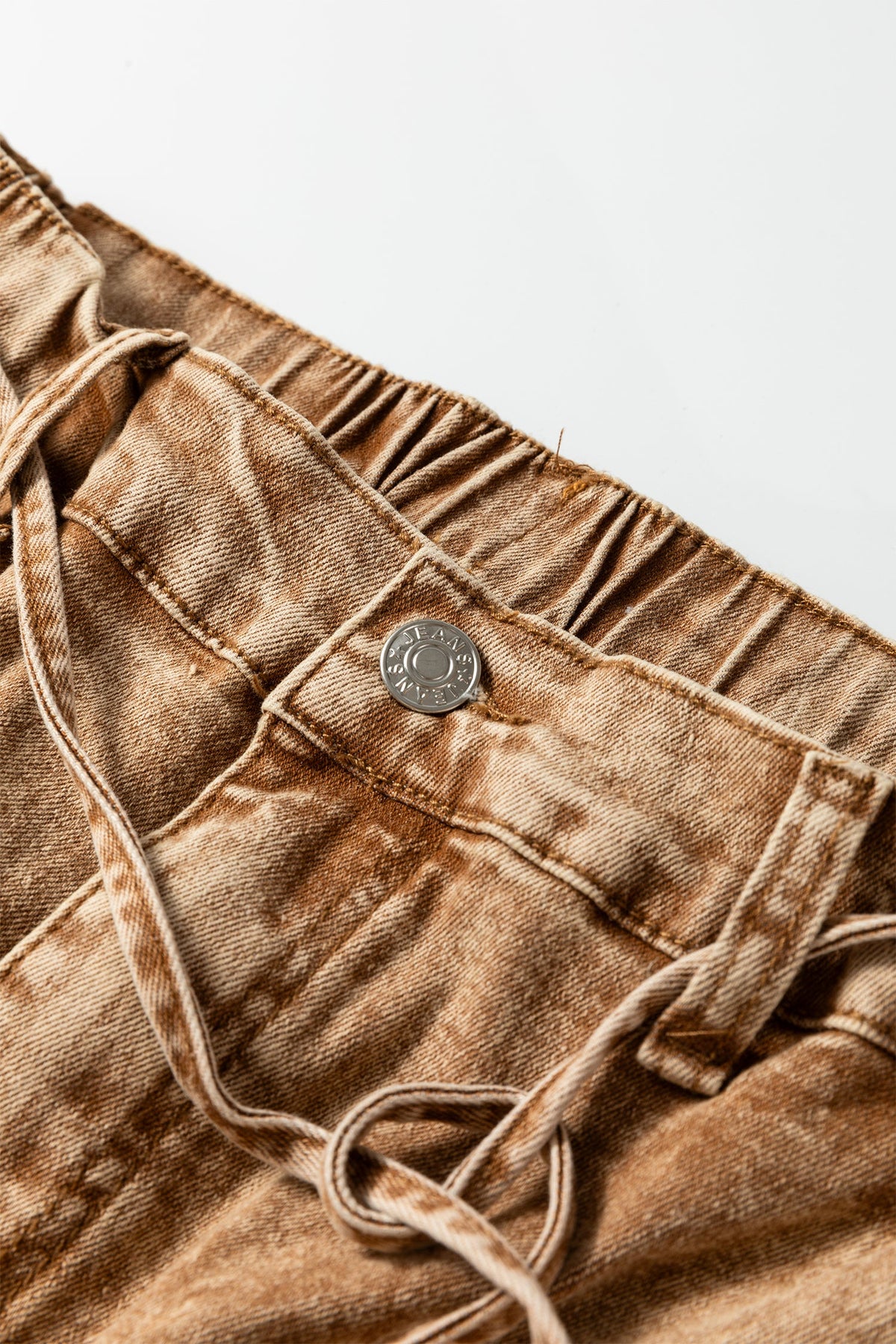 Smoke Gray Acid Wash Barrel Fit Denim Pants with Waist String - Pretty Petty Co
