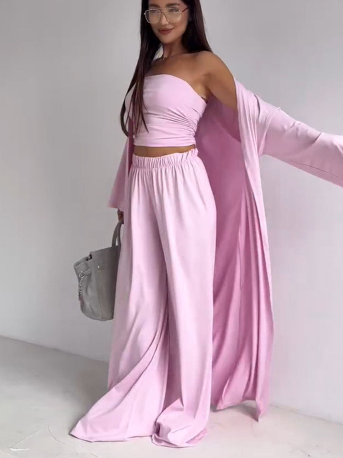 Tube Top & Cardigan & Pants Three Piece Set - Pretty Petty Co