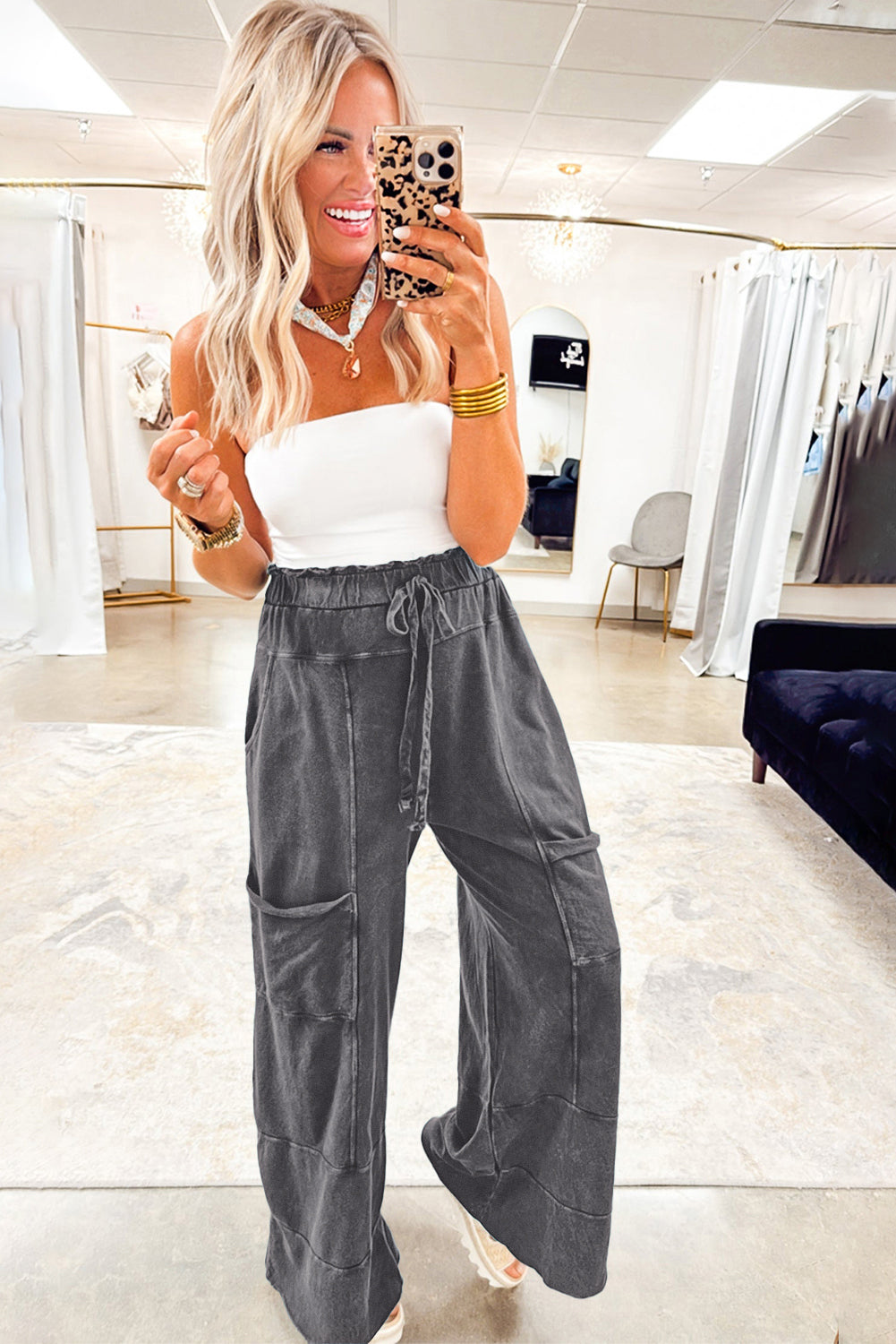 Wild Ginger  Mineral Wash Knot High Waist Raw Hem Pants - Pretty Petty Co