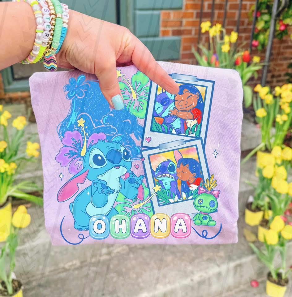 Ohana Blue Alien Graphic Tee | Cute Tropical Friendship Shirt | Colorful Family T-Shirt