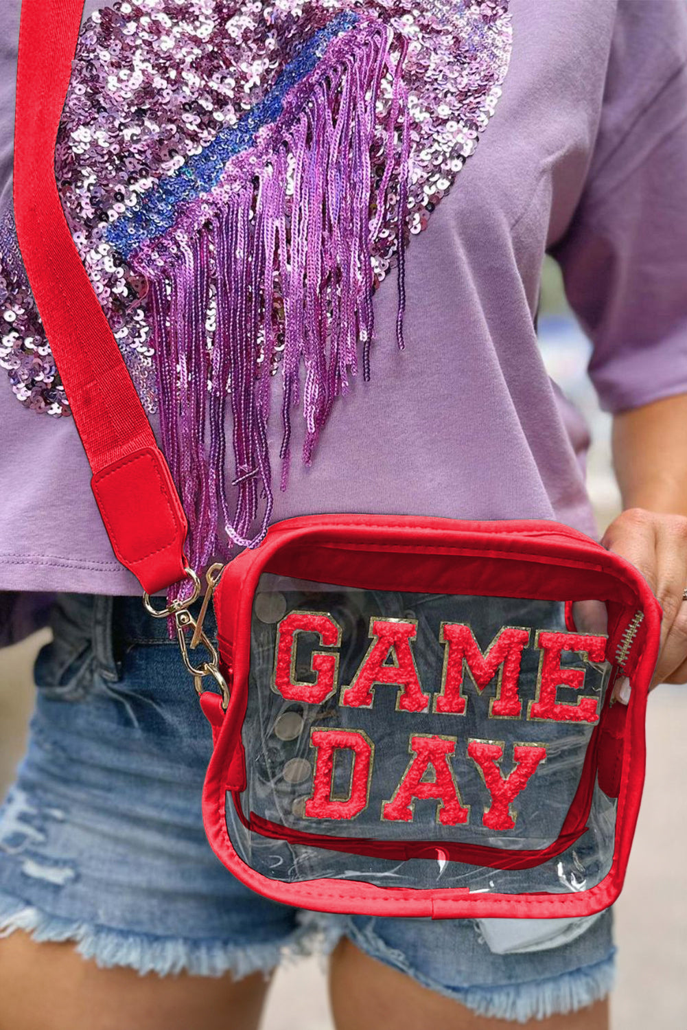 Black Chenille GAME DAY Pattern Clear Bag - Pretty Petty Co