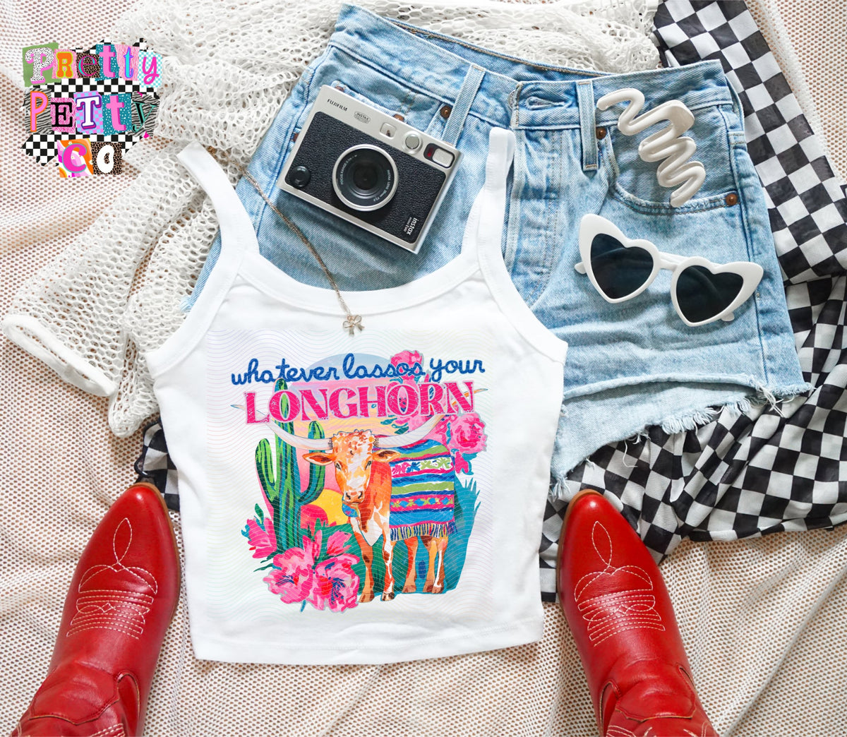 Whatever Lassos Your Longhorn Tank Top | Funny Western Graphic Shirt | Trendy Cowboy Tee - Pretty Petty Co
