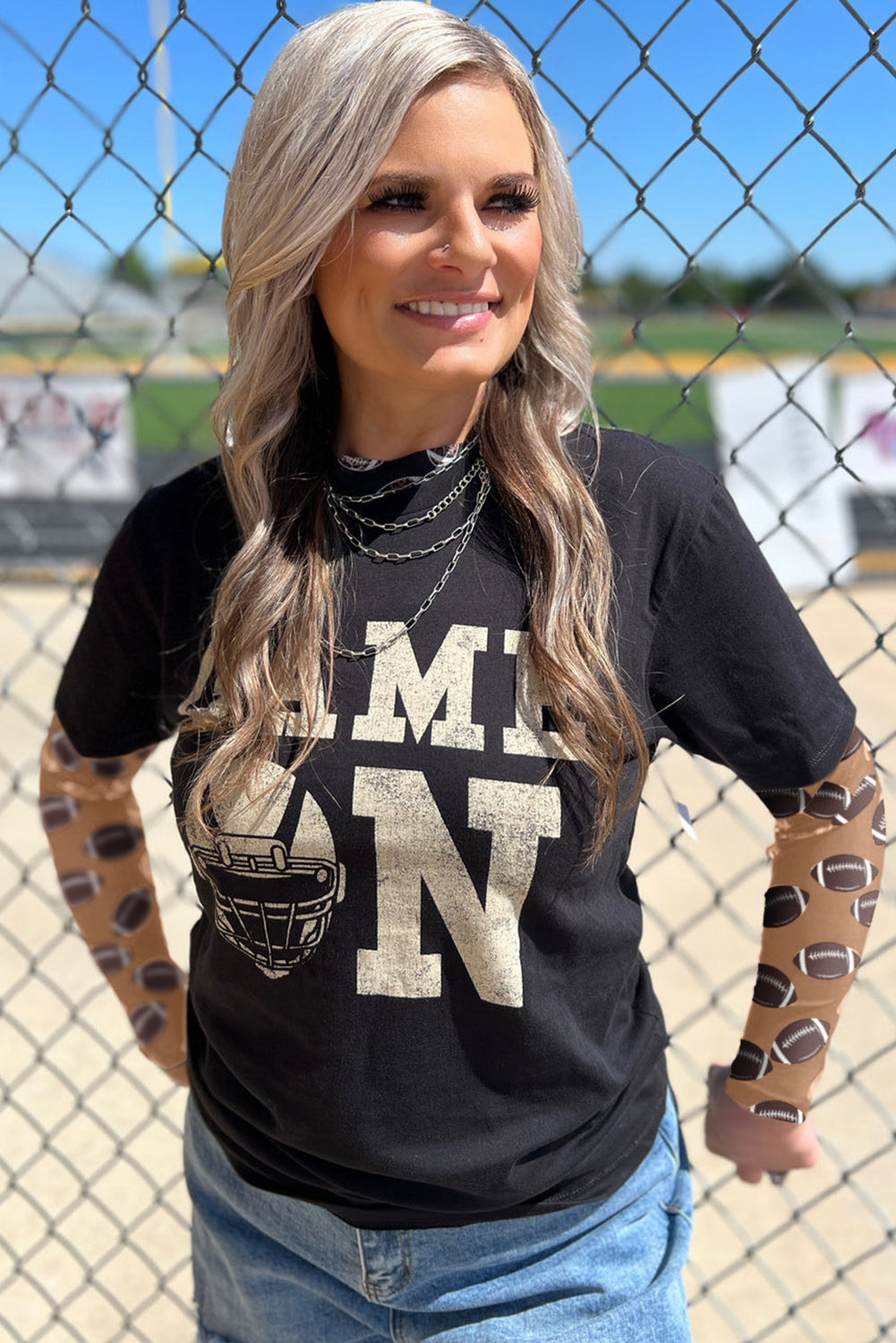 Brown Game Day Football Mesh Sheer Long Sleeve Top - Pretty Petty Co