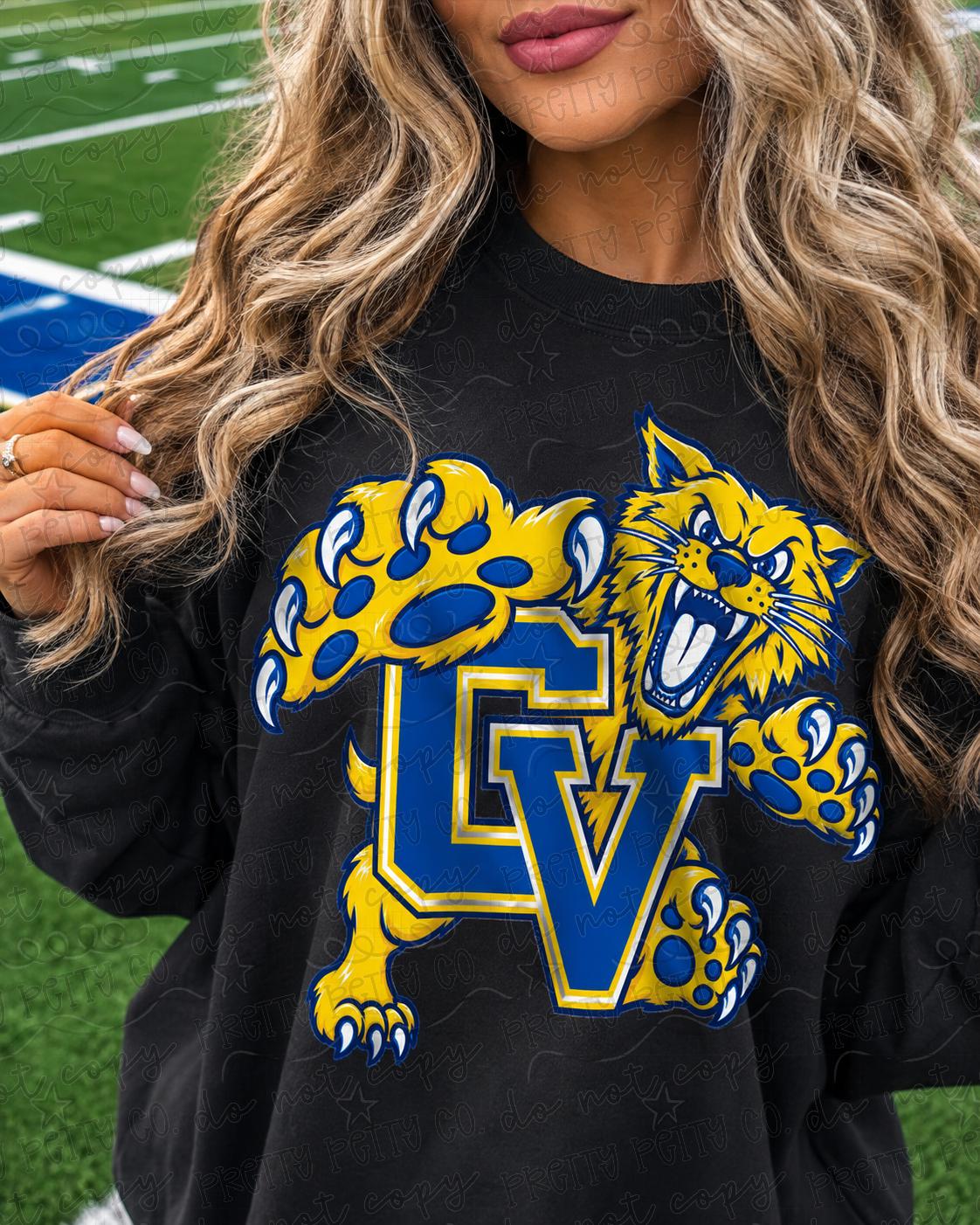 Guyan Valley GV Wildcats Mascot Spirit Shirt | Blue & Gold School Spirit Graphic Tee or Sweatshirt
