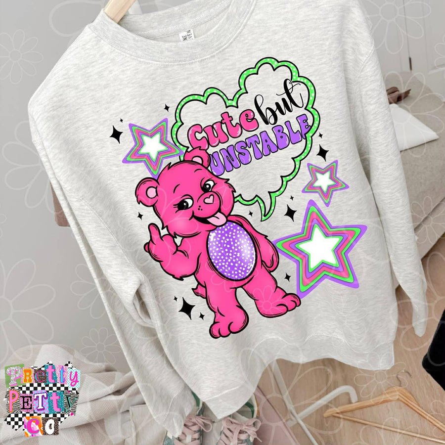 Cute But Unstable Bear Shirt | Sarcastic Retro Cartoon Graphic Tee - Pretty Petty Co