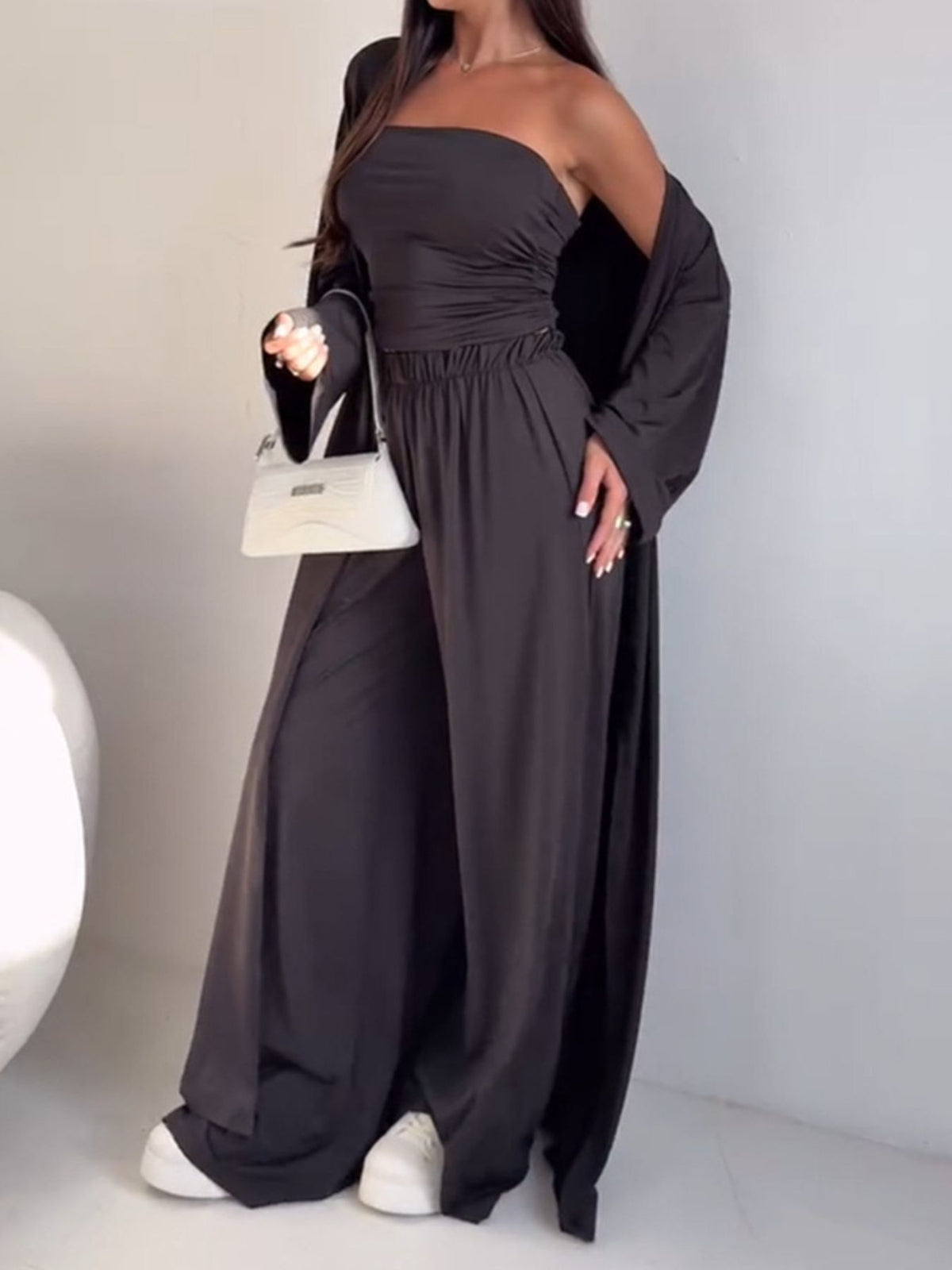 Tube Top & Cardigan & Pants Three Piece Set - Pretty Petty Co