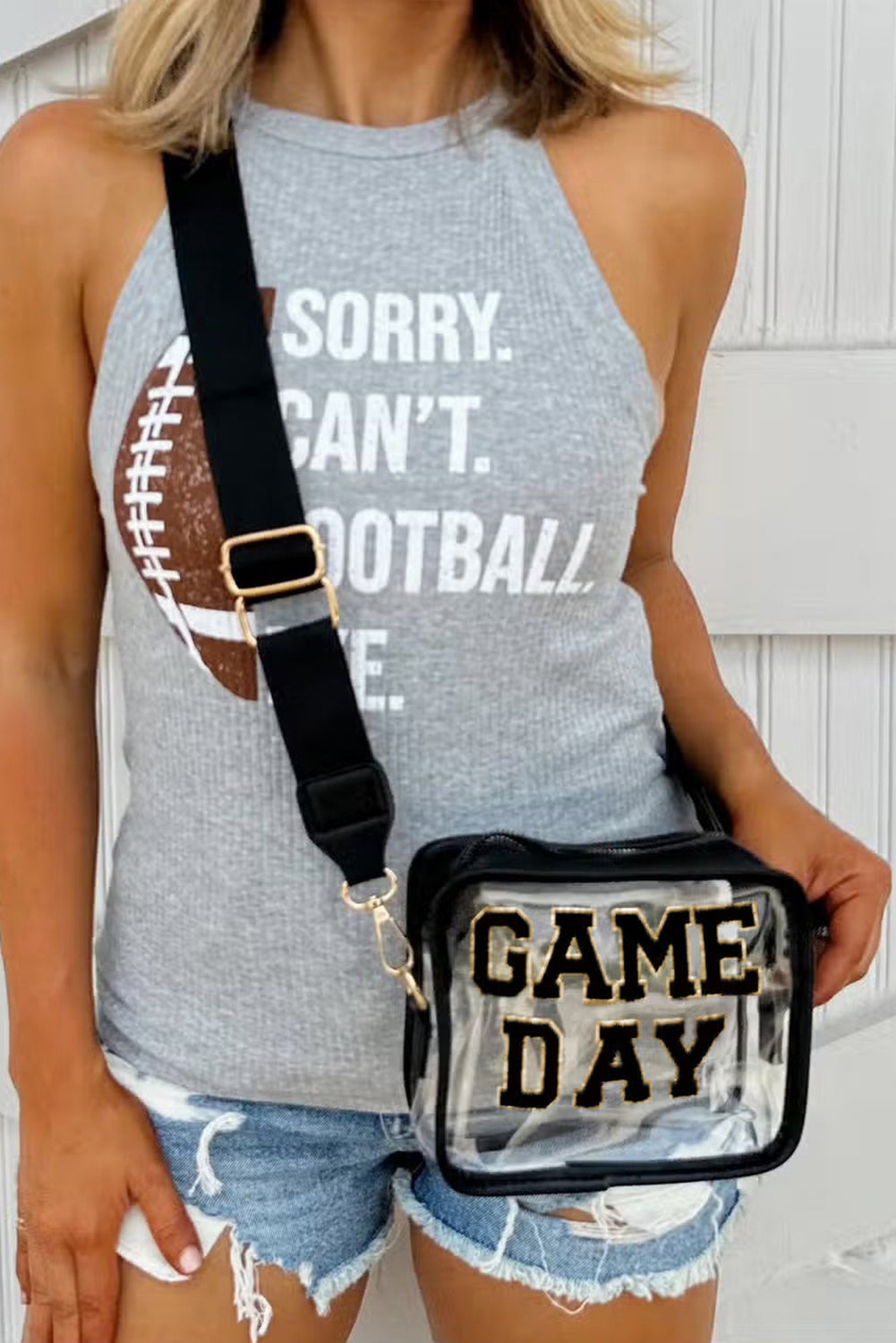Black Chenille GAME DAY Pattern Clear Bag - Pretty Petty Co