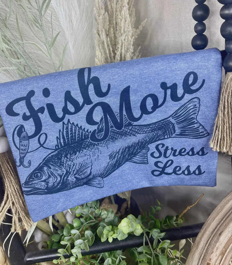 Fish More Stress Less (Gildan Softstyle Tee) - Pretty Petty Co