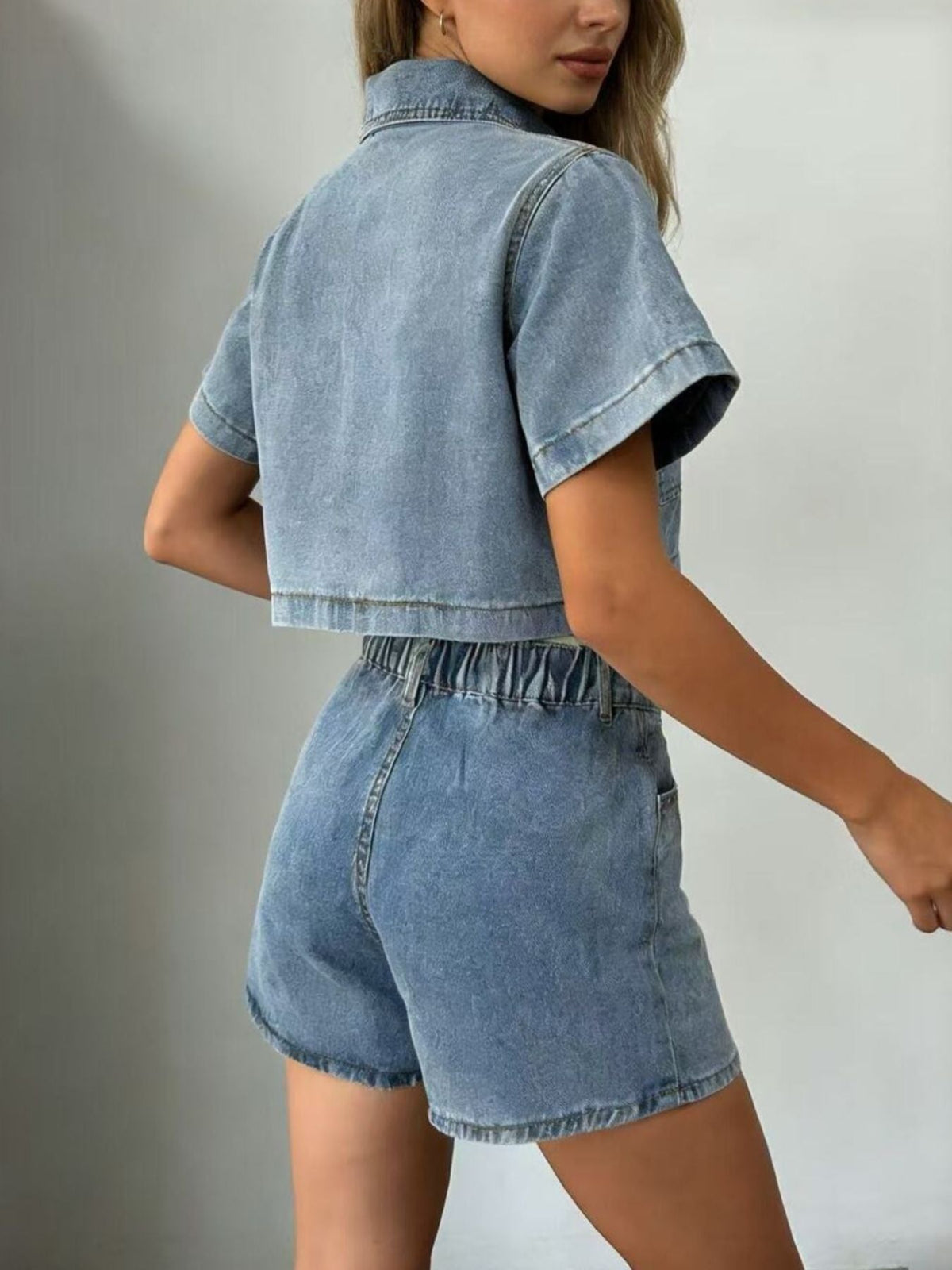 Short Sleeve Cropped Top and Skort Denim Set - Pretty Petty Co