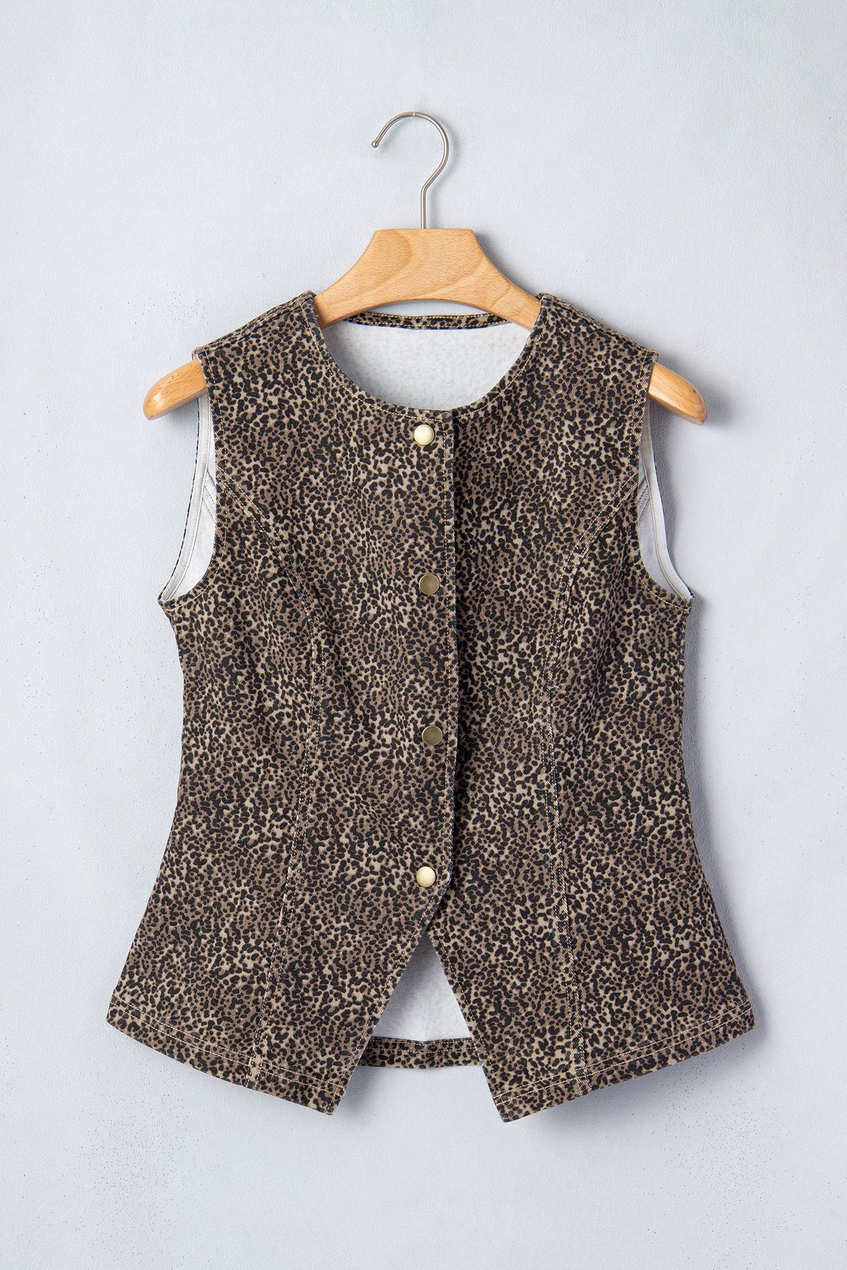 Brown Leopard Print Slim Denim Vest - Pretty Petty Co