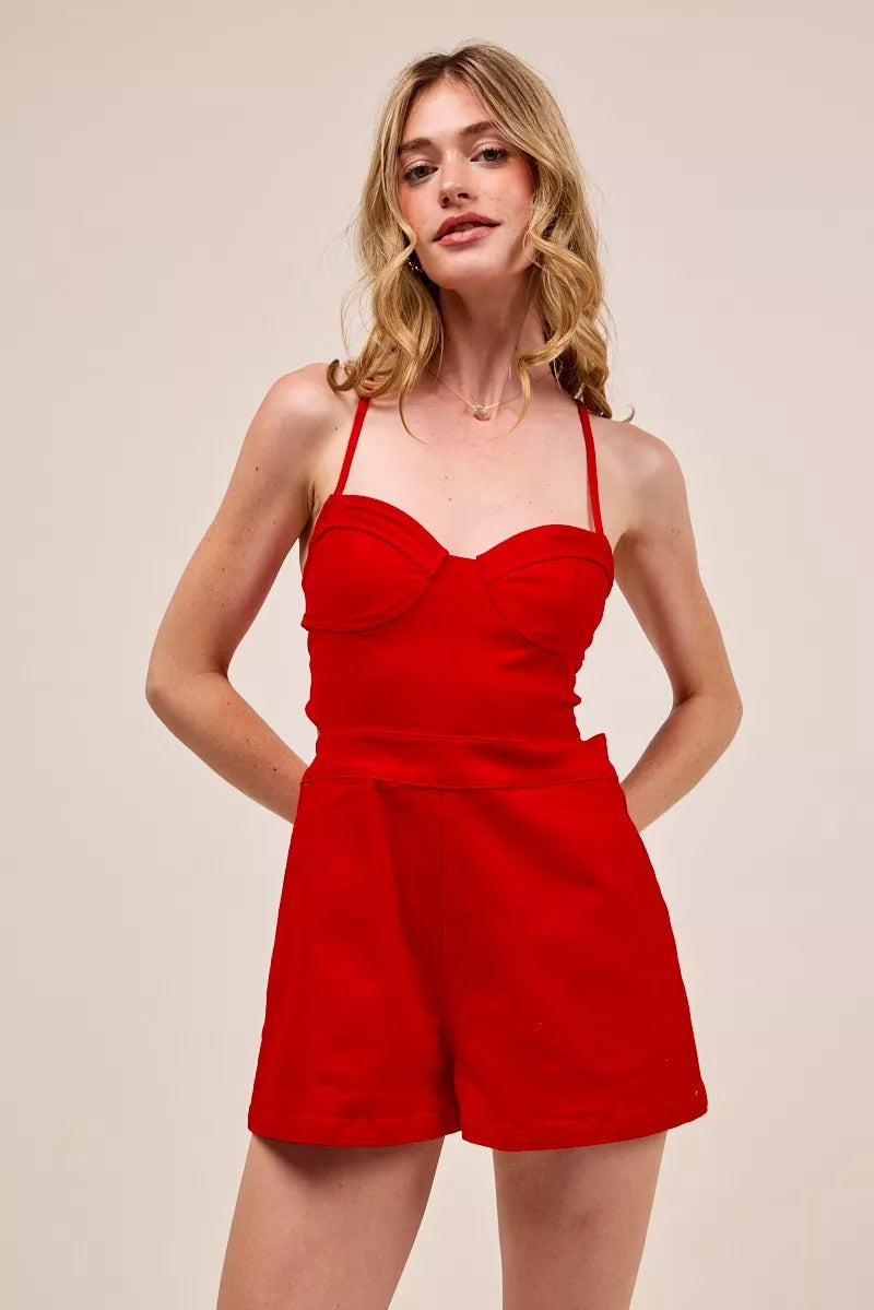 SO ME Fitted Open Back Game Day Romper with Lace Up Deta - Pretty Petty Co