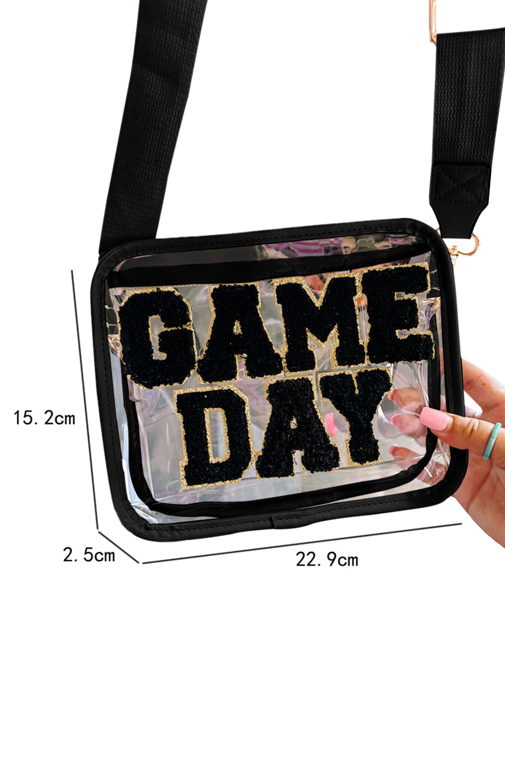Black Chenille GAME DAY Pattern Clear Bag - Pretty Petty Co